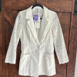 Charo Ruiz White Eyelet Blazer Jacket